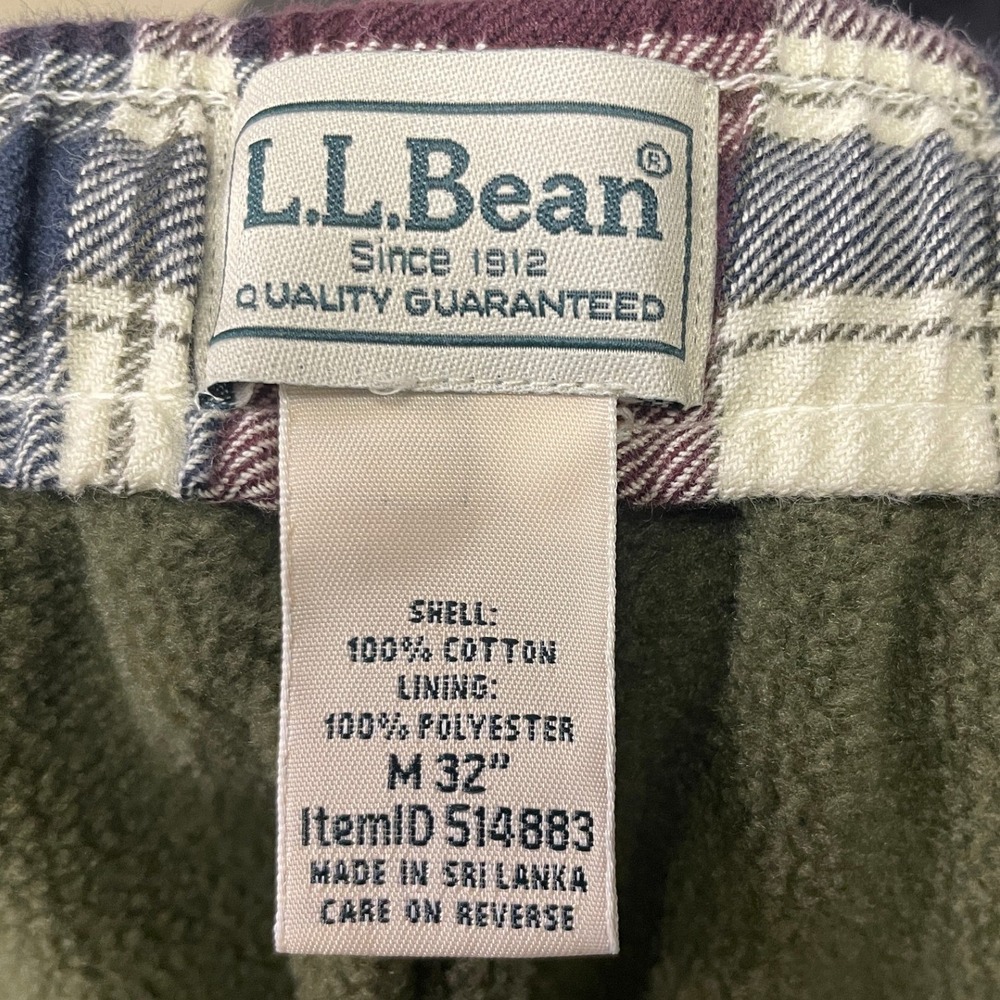 LL Bean Mens Fleece Lined Flannel Pants Plaid Burgundy Cream Size M 32 514883 - Picture 6 of 7
